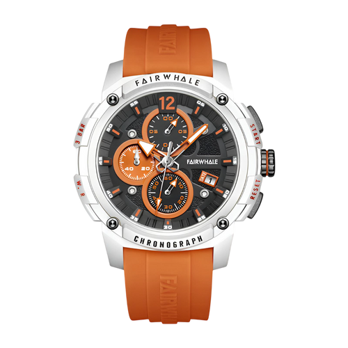 Orange and black watch with &