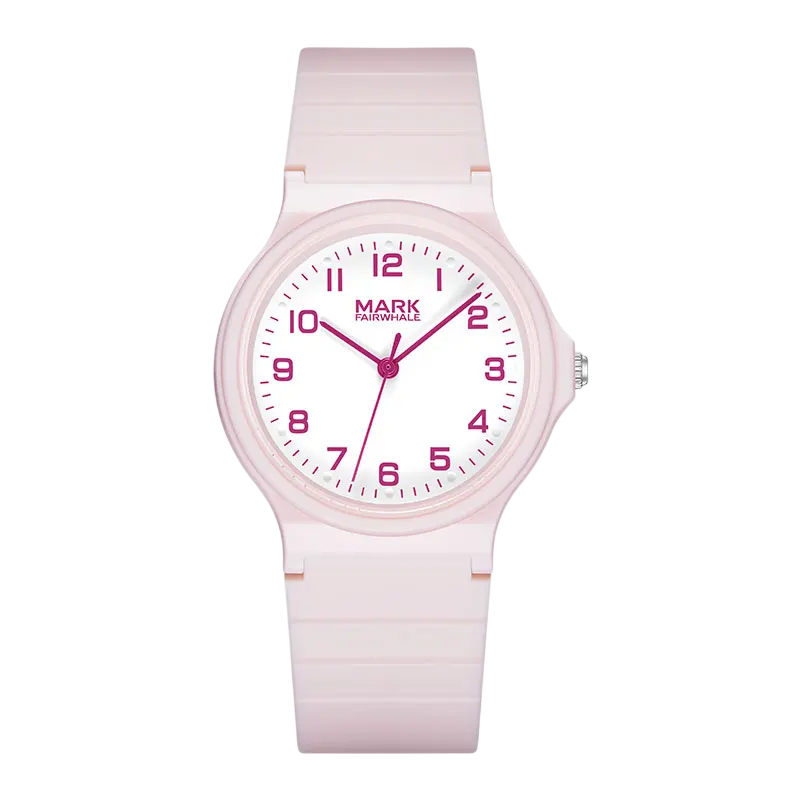 Pink watch with white dial on a white background