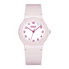 Pink watch with white dial on a white background