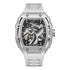 Product shot – FORTANIX skeleton watch with white silicone strap.