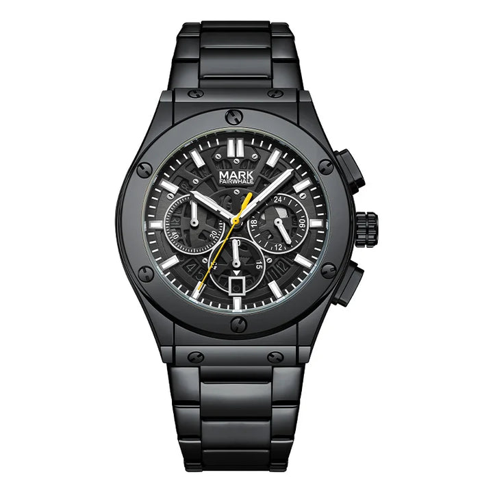Quartz Chronograph Watch for men with stainless steel bracelet and black dial