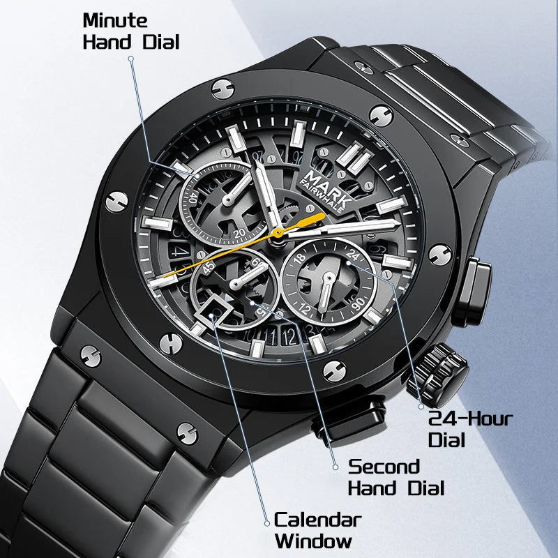 Quartz Chronograph Watch for men with stainless steel bracelet and black dial