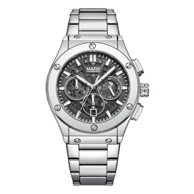 Quartz Chronograph Watch for men with stainless steel bracelet and black dial