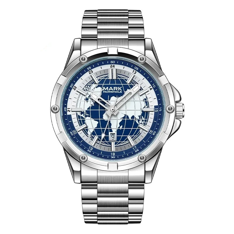 Quartz Watch stainless steel bracelet and secure clasp design BLUE