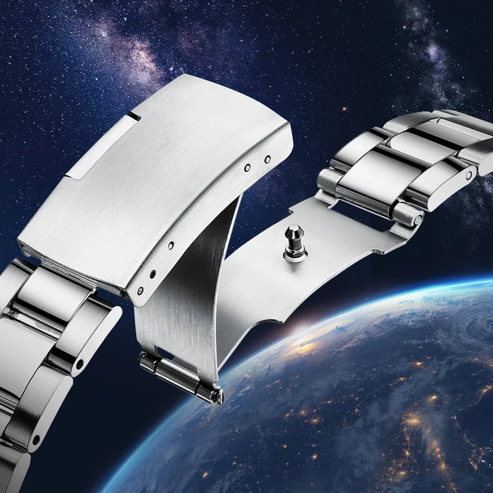 Quartz Watch stainless steel bracelet and secure clasp design