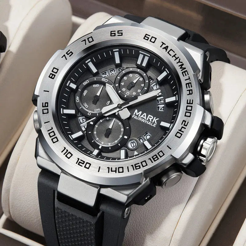 Quartz chronograph watch for men with PU strap and large dial