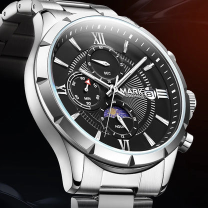 Quartz watch for men displayed in Mark Fairwhale presentation box