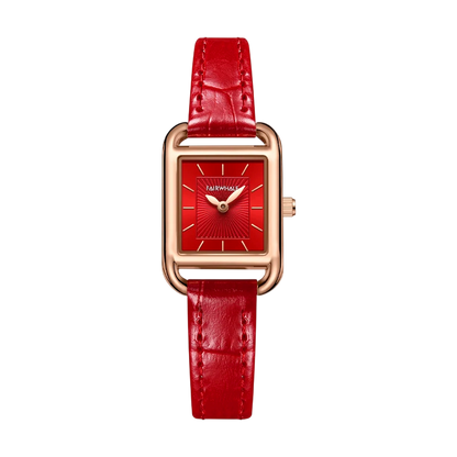 Red watch with a red strap on a white background