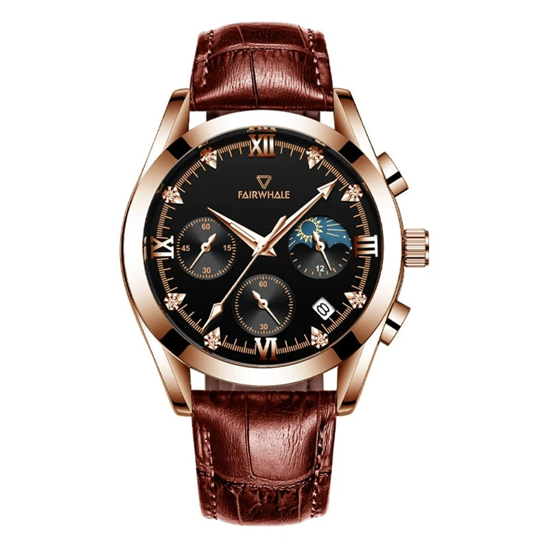 Rose gold Mark Fairwhale ALESTRA 5380 men’s quartz watch with brown leather strap