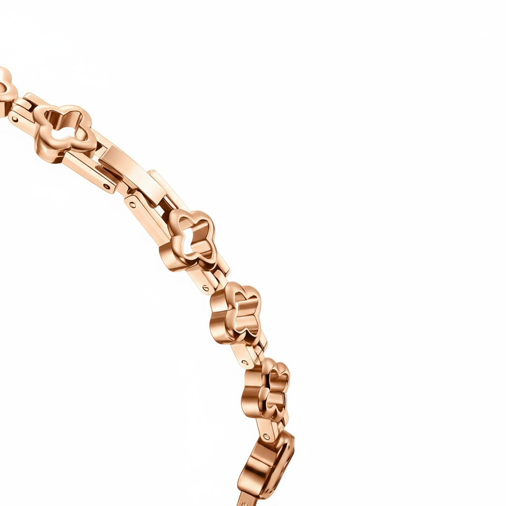 Rose gold bracelet on a white background