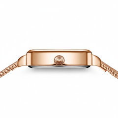 Rose gold watch band on a white background