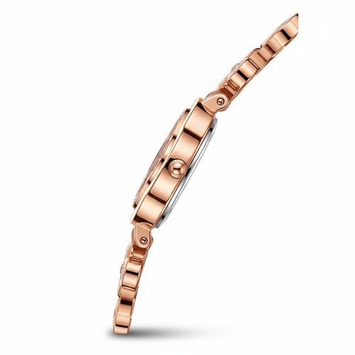 Rose gold watch on a white background