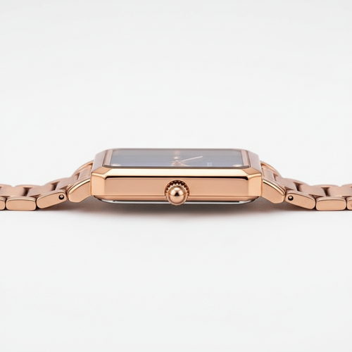 Rose gold watch on a white background