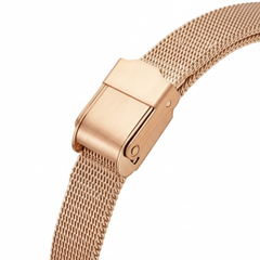 Rose gold watch strap on a white background