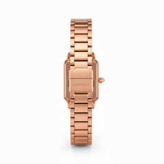 Rose gold watch with 'FAIRWHALE' branding on a white background