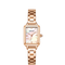 Rose gold watch with a white face on a white background
