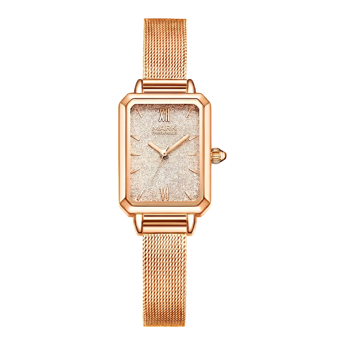 Rose gold watch with a black background