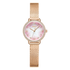 Rose gold watch with a pink face on a white background