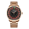 Rose gold watch with a unique face design on a white background