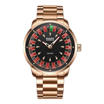 Rose gold watch with a unique face design on a white background
