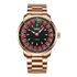 Rose gold watch with a unique face design on a white background