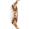 Rose gold watch with a white face on a white background