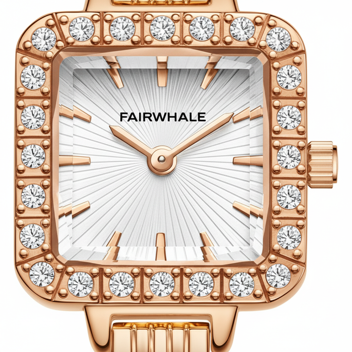 Rose gold watch with diamond accents and &
