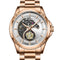 Rose gold watch with visible brand name on a white background