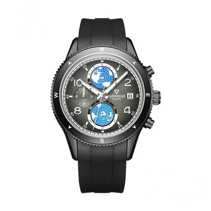 Mark Fairwhale 5730 chronograph men’s watch with stainless steel case, compass bezel, and Hardlex crystal protection