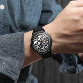 Mark Fairwhale THERIX Obsidian Frame – Black skeleton dial tourbillon automatic watch for men with stainless steel bracelet