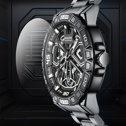Scratch-resistant coated glass of Mark Fairwhale 5940 VELTORA stainless steel luxury men’s watch