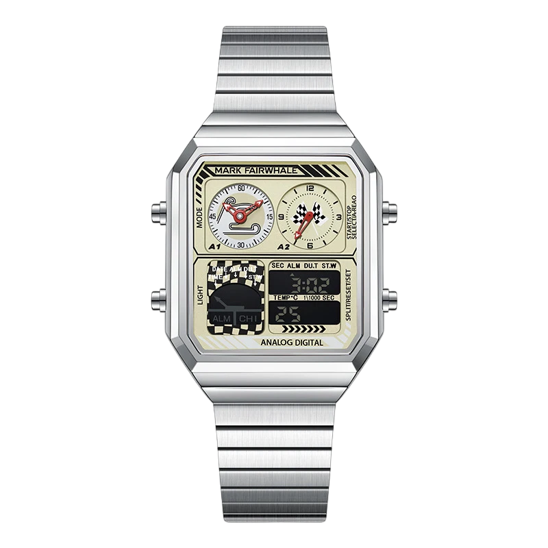Silver watch with a detailed face on a white background