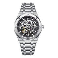 Silver Citizen watch with a blue dial on a white background