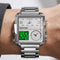 Silver Fairwhale watch on a wrist with digital and analog display