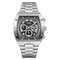 Silver watch with a detailed face on a white background