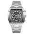 Silver watch with a detailed face on a white background