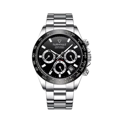 Silver and black watch with 'Fairwhale' branding on a white background