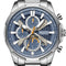 Silver and blue watch with 'Mark Fairwhale' branding on a white background
