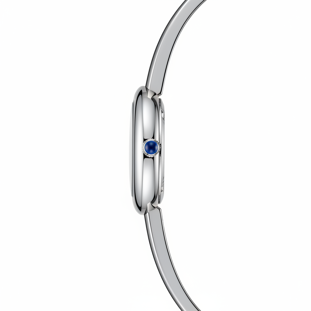 Silver bracelet with a blue gemstone on a white background