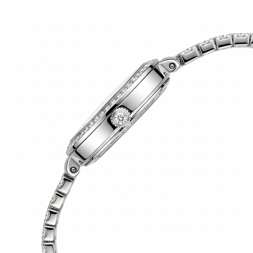 Silver bracelet with a diamond on a white background