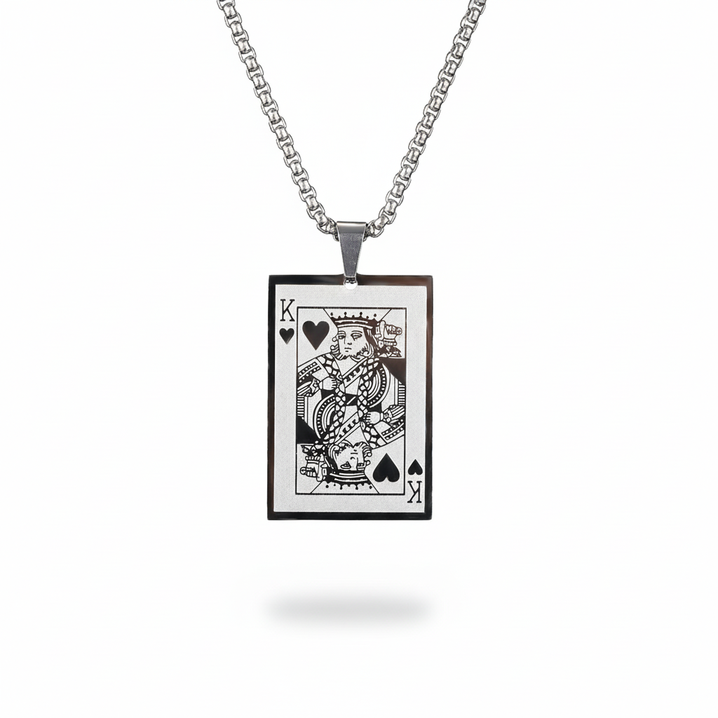 silver king of hearts playing card pendant necklace