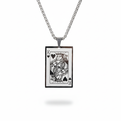 silver king of hearts playing card pendant necklace