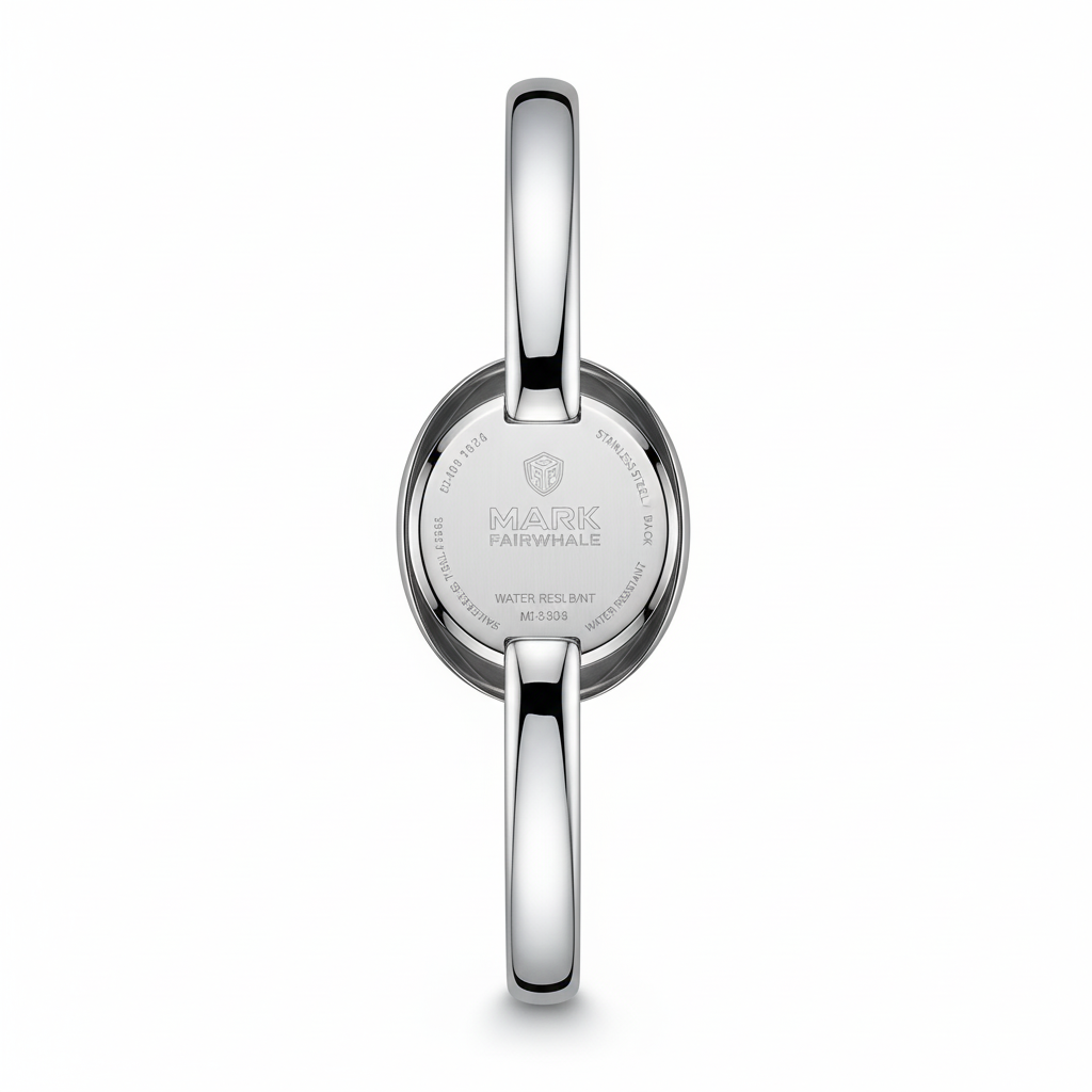 Silver ring with 'Mark Fairchild' engraving on a white background