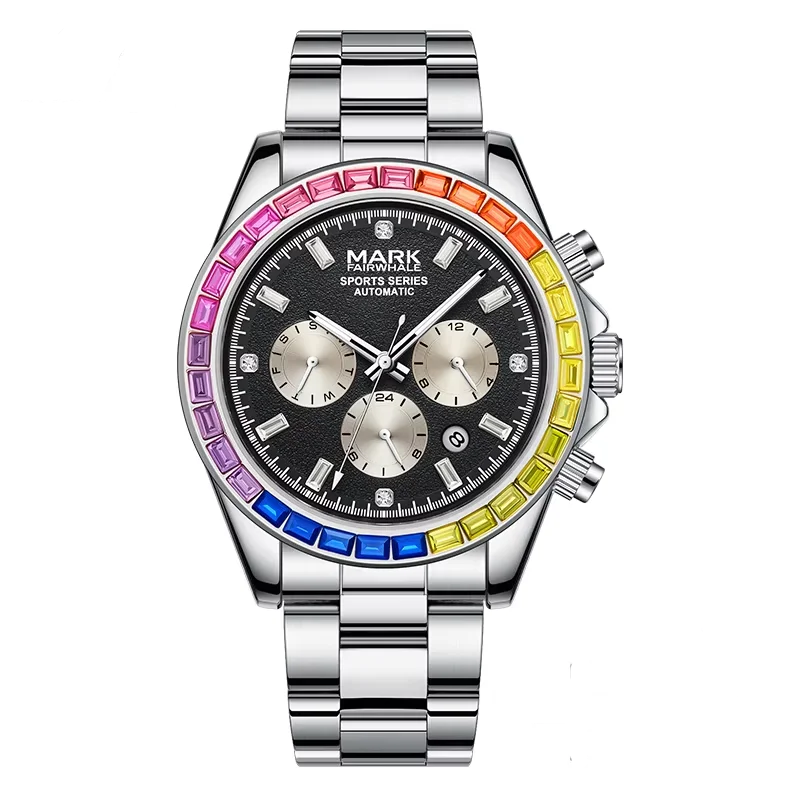 Silver stainless steel version of Mark Fairwhale 6009 RAINORA rainbow automatic watch