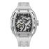 Silver watch with a detailed face on a white background