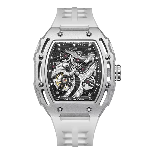 Silver watch with a detailed face on a white background