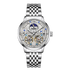 Silver watch with detailed face on a white background