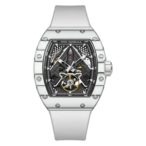 Silver watch with intricate design on a white background