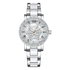 Silver watch with detailed face on a white background