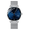 Silver watch with a blue face on a white background